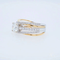 Two-tone 18k White and Yellow Gold engagement ring with 1ct Natural Diamond bands