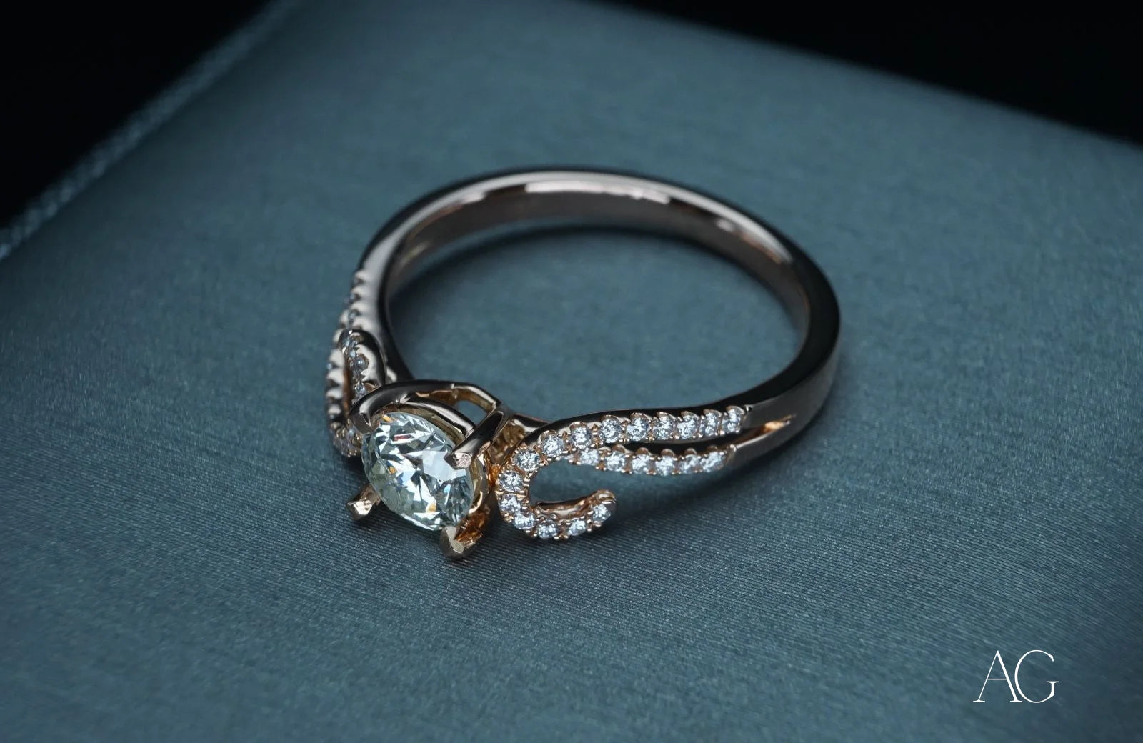 Elegant diamond engagement ring with rose gold floral design from Limitless Custom Jewelry Designs