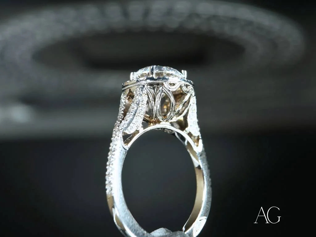 Ornate diamond engagement ring showcasing exquisite metalwork from Limitless Custom Jewelry Designs