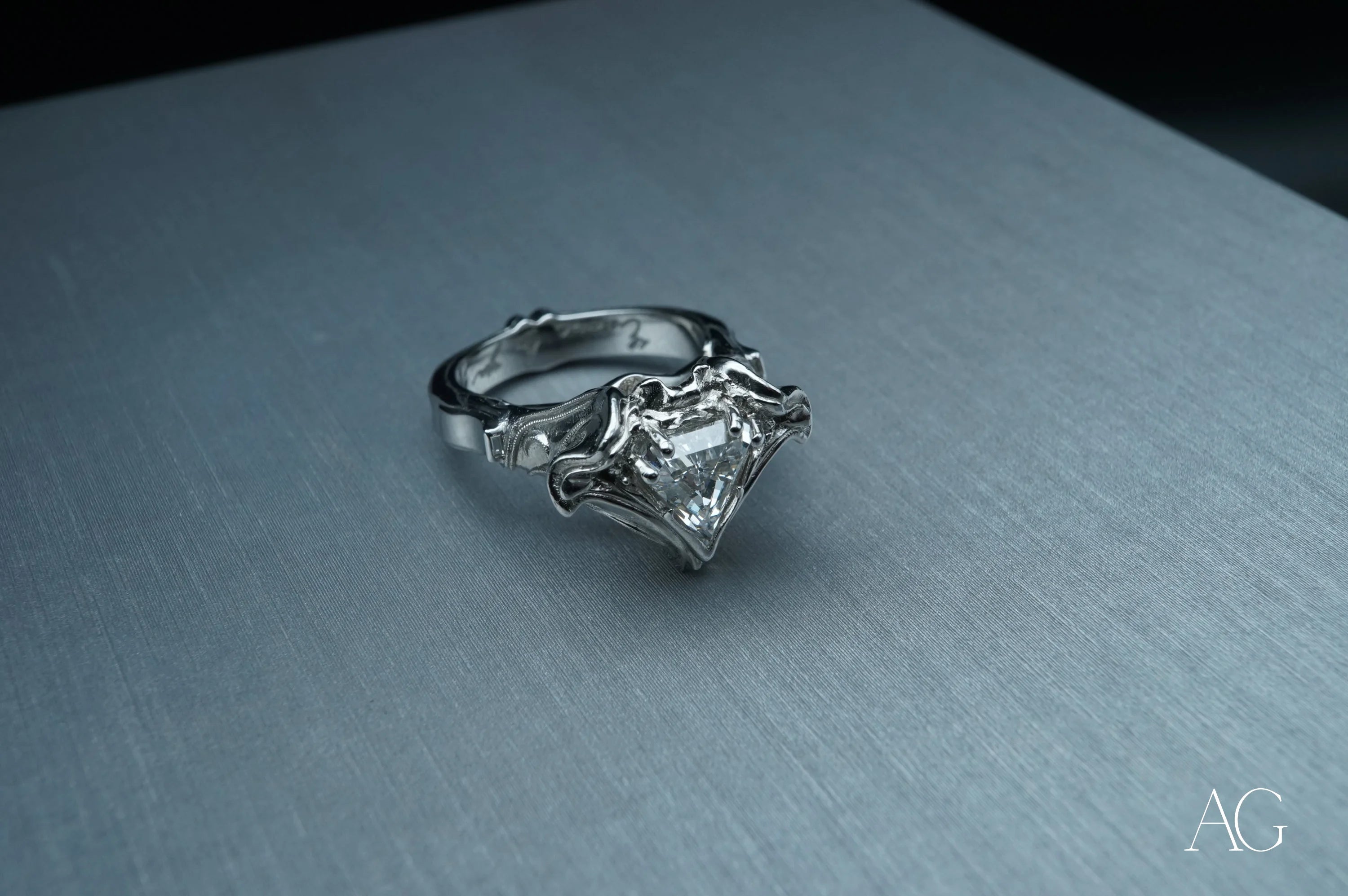 Diamond engagement ring with square-cut stone from Limitless Custom Jewelry Designs