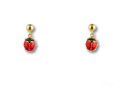 Ladybug earrings with gold accents, perfect 18k gold ladybug charm to bring good luck