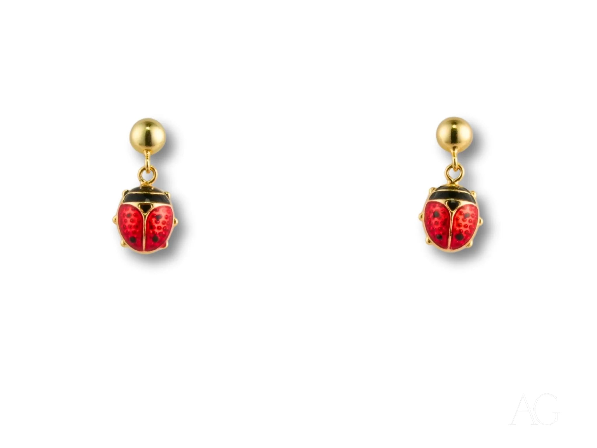 Ladybug earrings with gold accents, perfect 18k gold ladybug charm to bring good luck