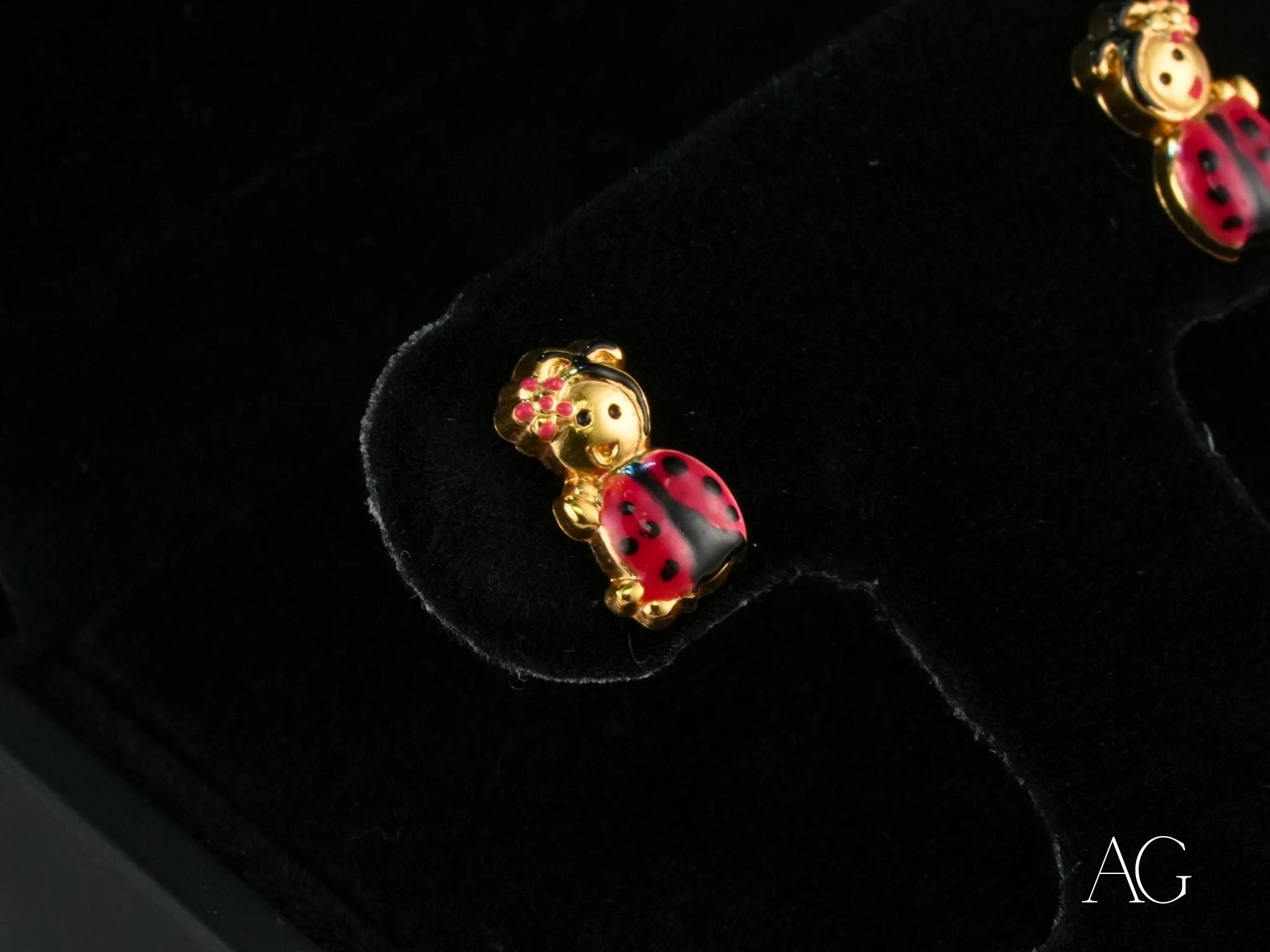 Gold Ladybug Stud Earrings in 18k Gold, a perfect lucky charm for kids