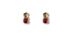 Two 18k Gold Ladybug Stud Earrings for Kids displayed on a simple background