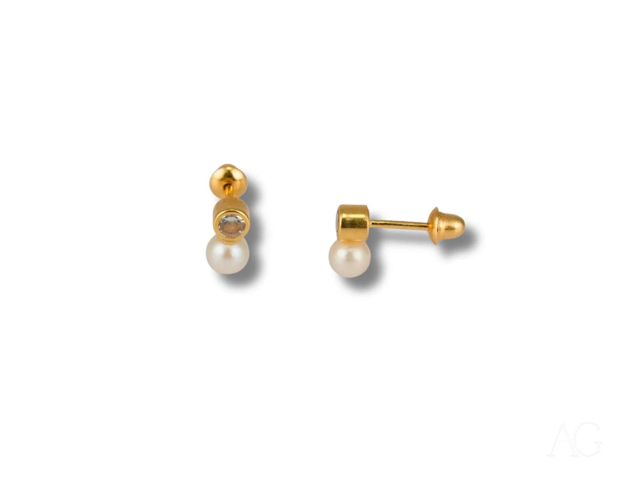 Lustrous Harmony 18K Gold Pearl and CZ Drop Earrings showcasing elegance and charm