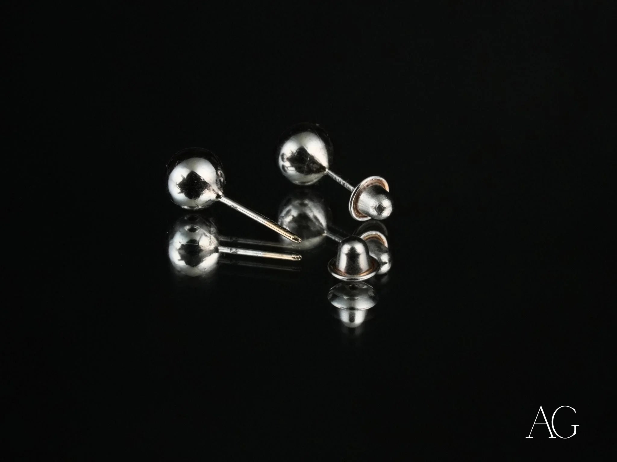 Silver ball stud earrings from LuxeSphere certified 18k solid gold jewelry collection