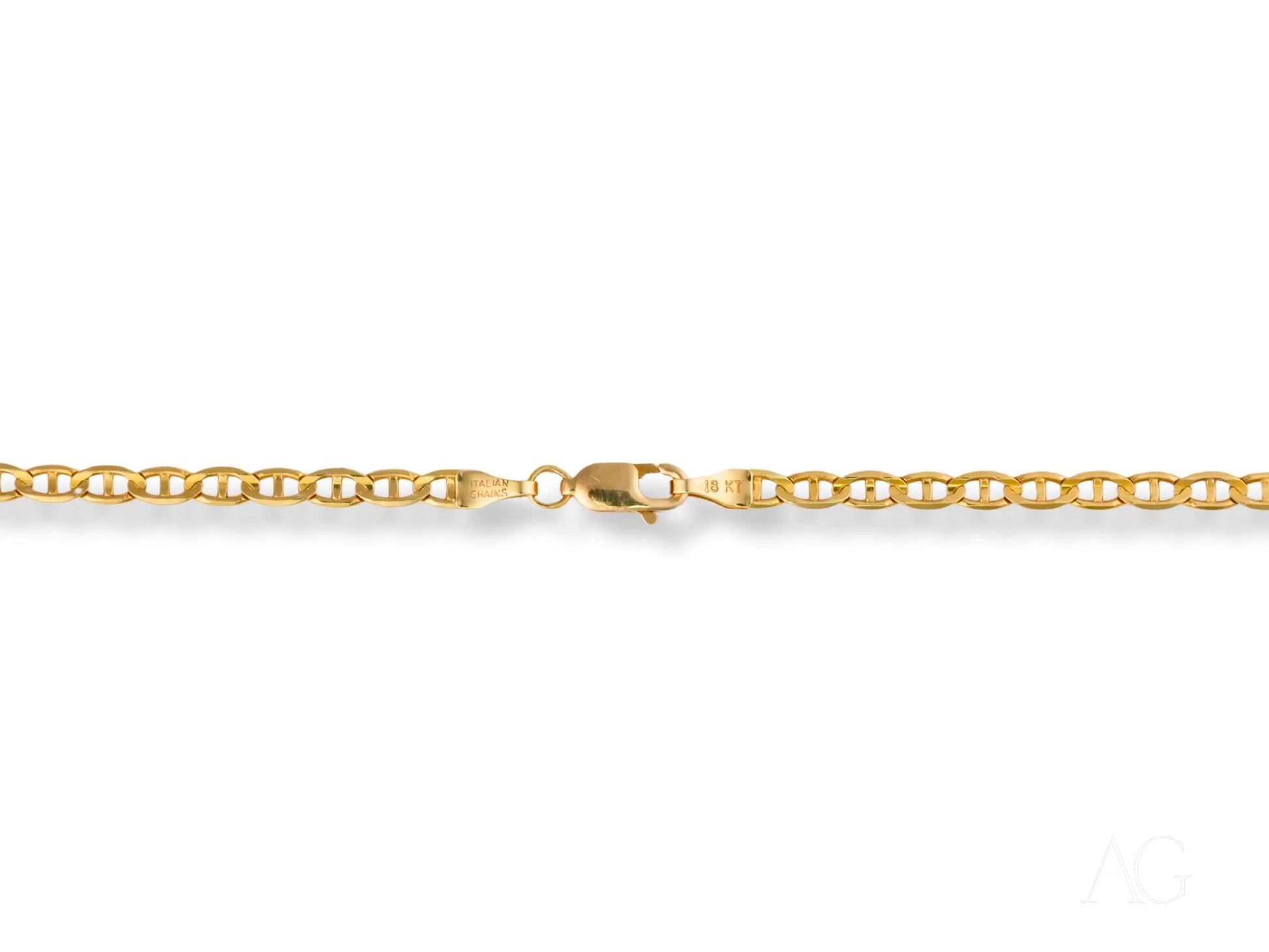 Gold mariner link chain from Majestic Strength 18K Yellow Gold Anchor Chain jewelry