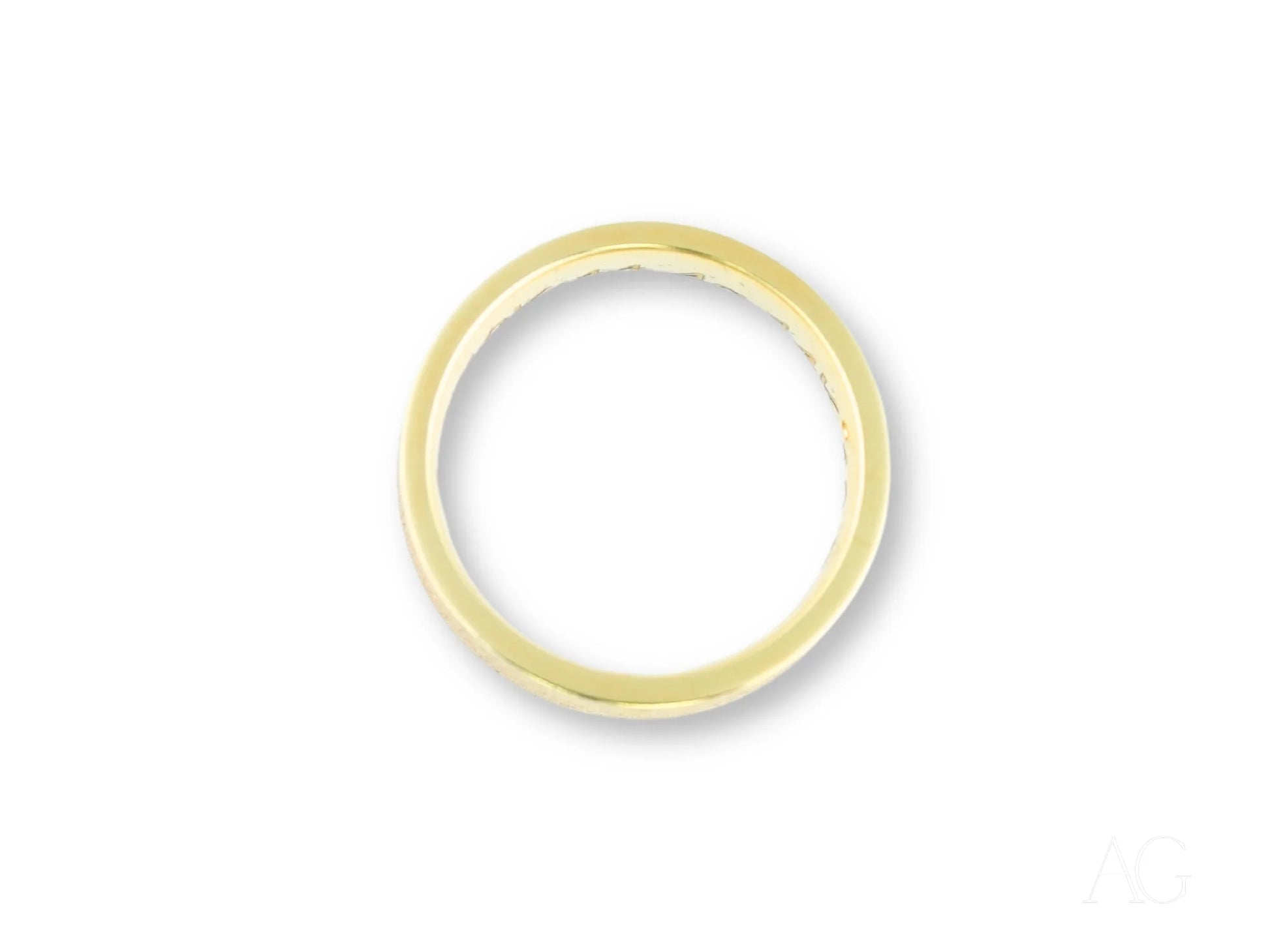 Simple 14k Gold wedding band Orbit Lines with thin circular band and diamond accents