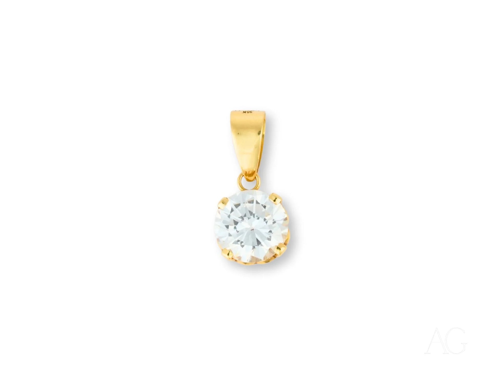 Radiant Solitaire Pendant in 18k gold with round cubic zirconia in prong setting