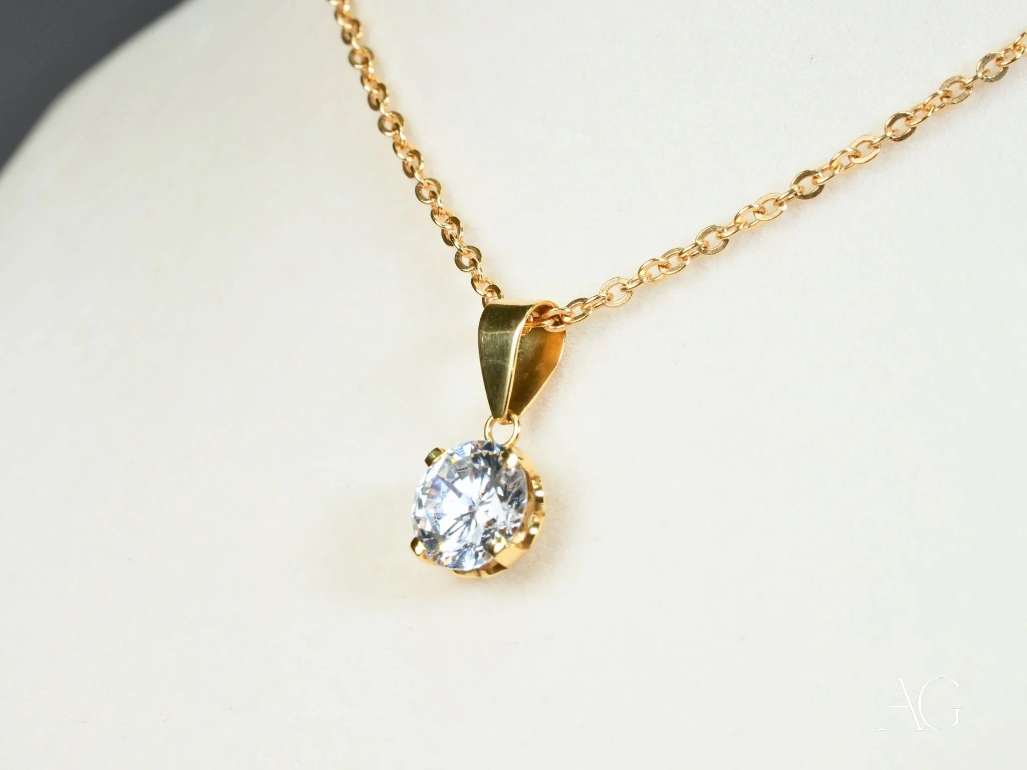 18k Gold Radiant Solitaire Pendant featuring a round Diamond Solitaire for elegance