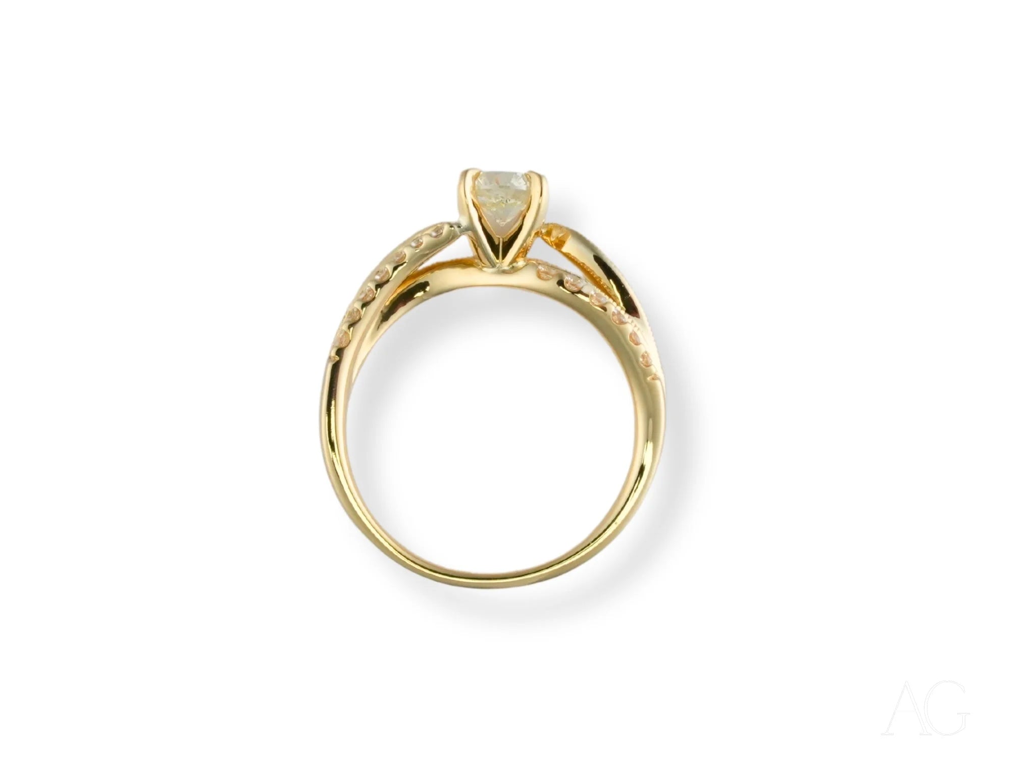 Gold Radiant Vow Engagement Ring featuring a center diamond in a prong setting