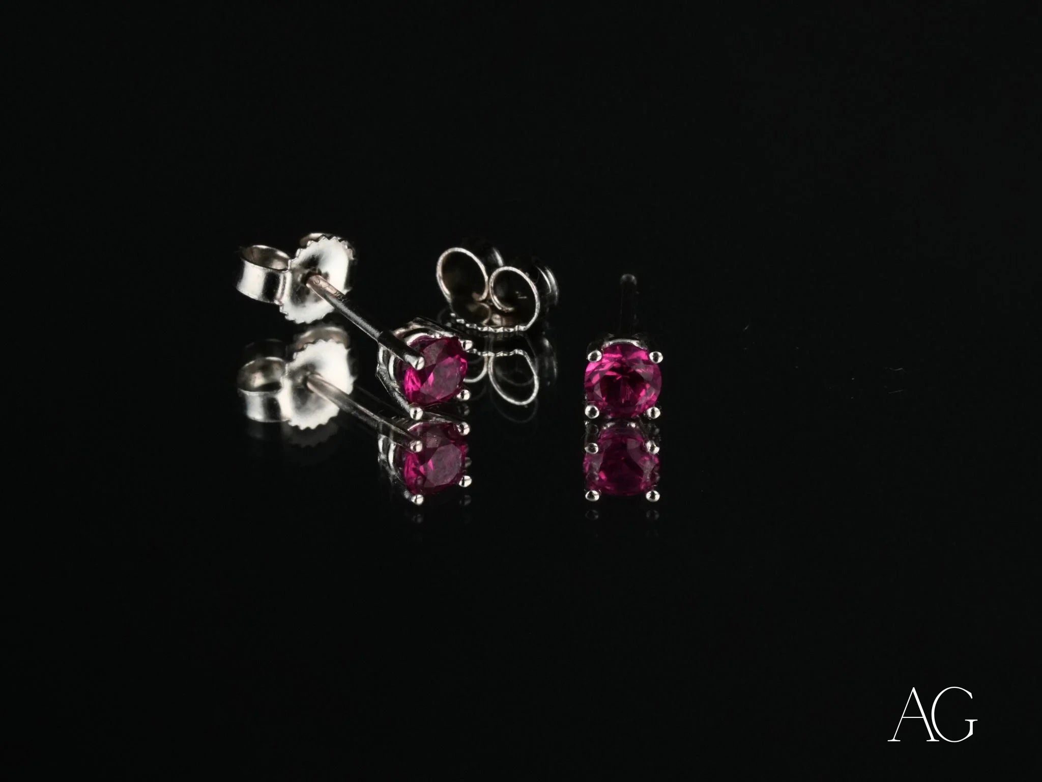 Radiant Glow 18k White Gold CZ Stud Earrings with Ruby gems for elegant art gold jewelry