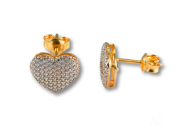 Radiant Love earrings featuring luminous 18k gold heart-shaped studs with CZ accents