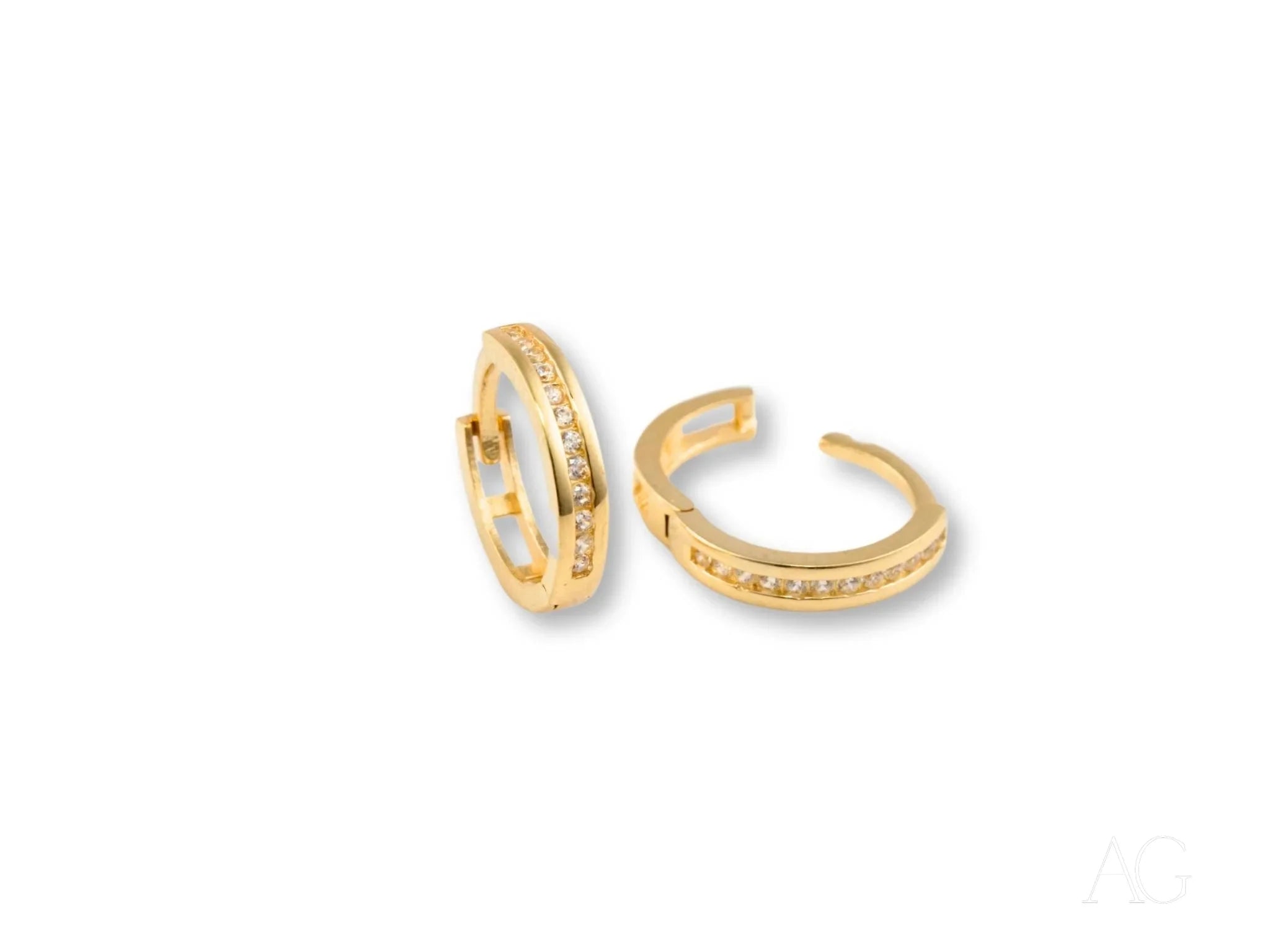 Pair of 18k yellow gold hoop earrings with sparkling crystals for a radiant look