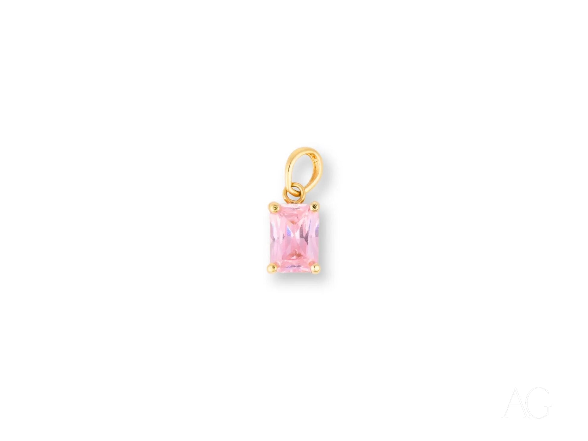 Gold pendant with rectangular pink cubic zirconia in 18k gold setting