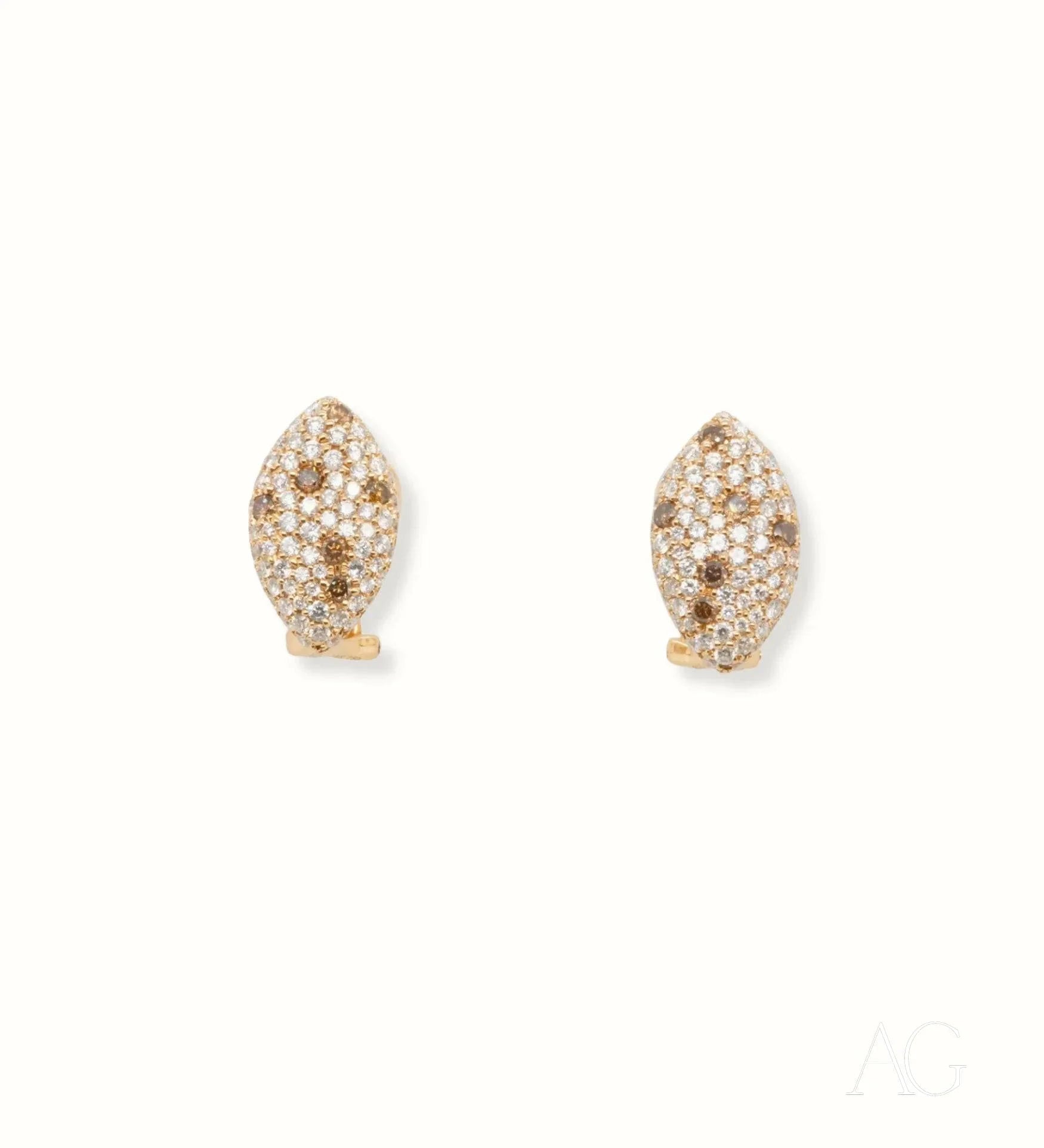 Rose Gold Champagne Diamond Earrings featuring ornate gold design with gemstones