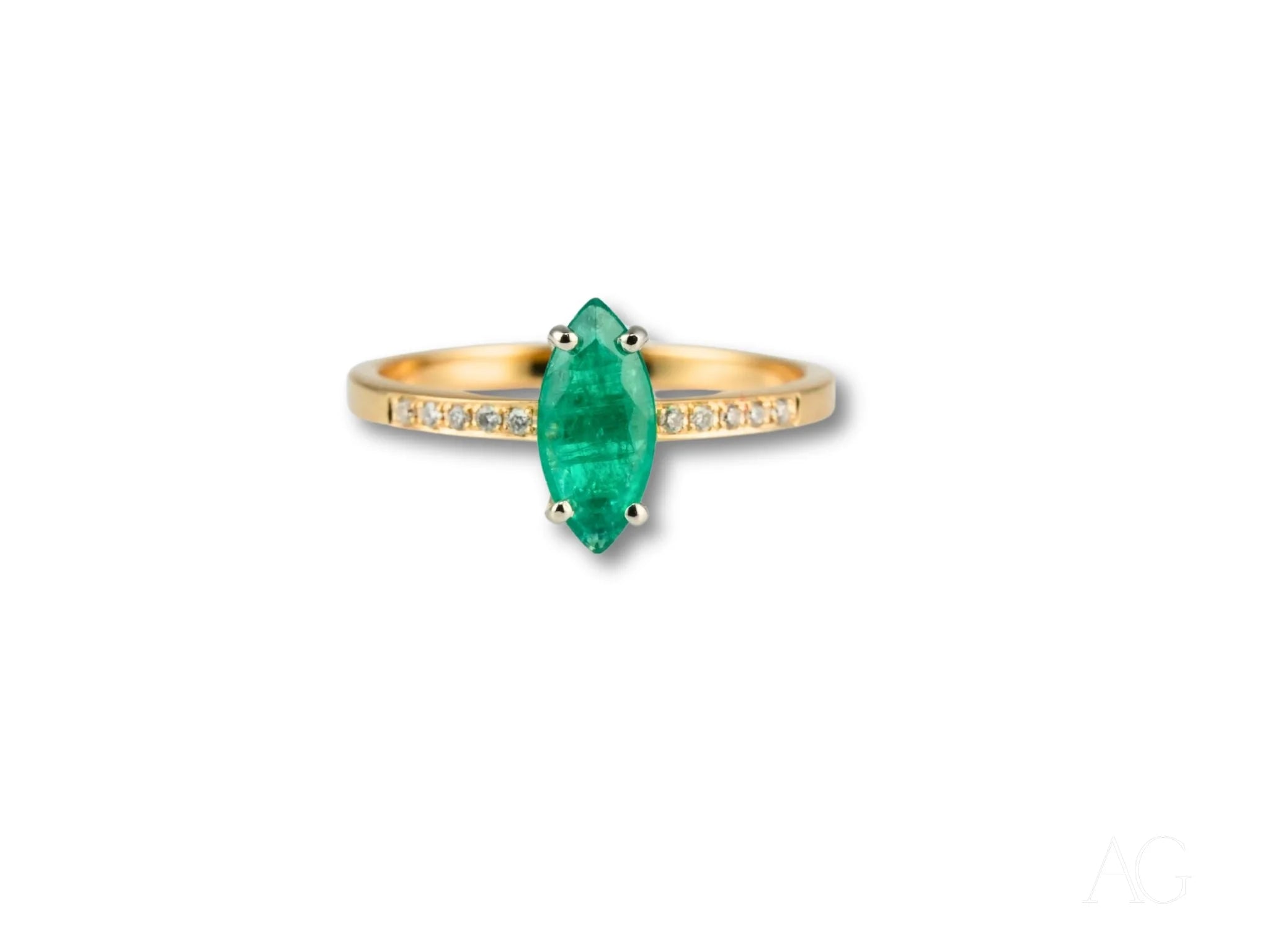 Emerald marquise ring in Royal Radiance 18k Gold Ring with cubic zirconia sophistication