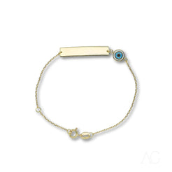 Delicate gold chain bracelet featuring evil eye motif and blue charm for kids