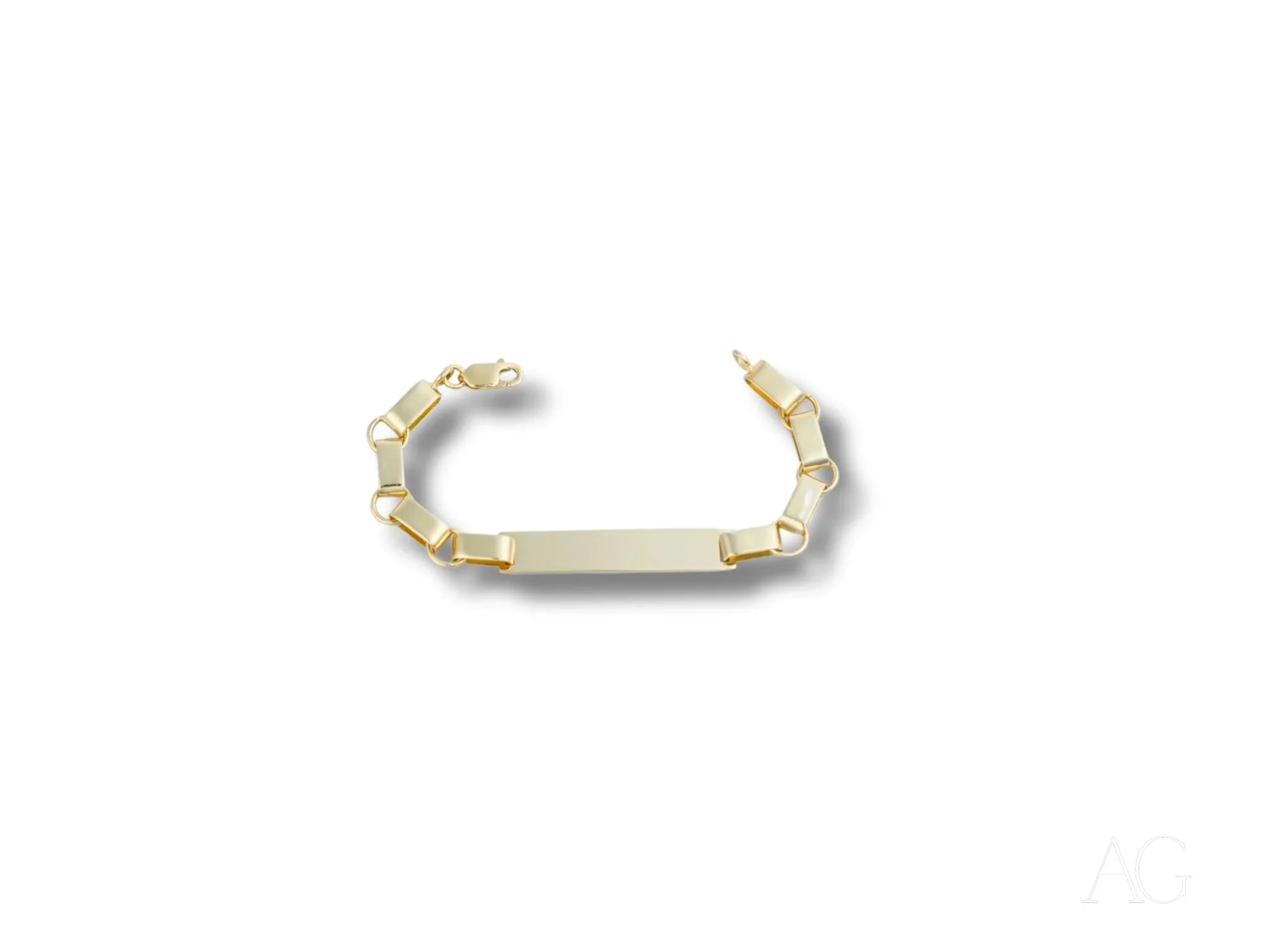 Gold and silver-toned metal bracelet featuring solid 18k gold kid’s ID and unique links