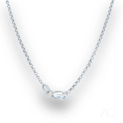 Delicate silver necklace with an oval crystal pendant on an 18k white gold anklet