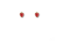 Gold Kids Enamel Sweet Strawberry Earrings in the shape of delightful strawberries