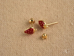 Strawberry-shaped gold kids enamel stud earrings for a sweet and playful look