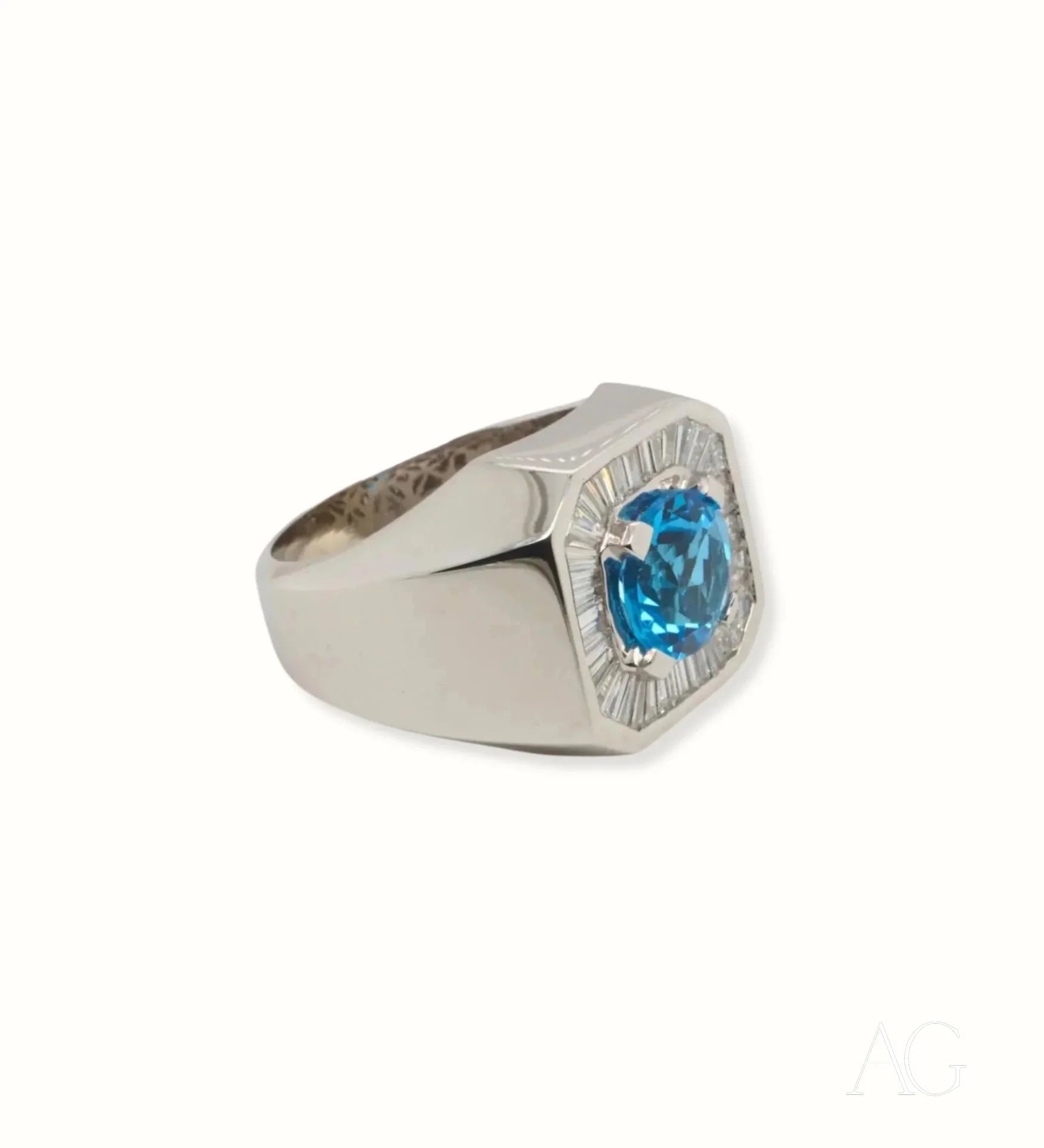 Silver ring featuring a Swiss Blue Topaz in an elegant octagonal setting