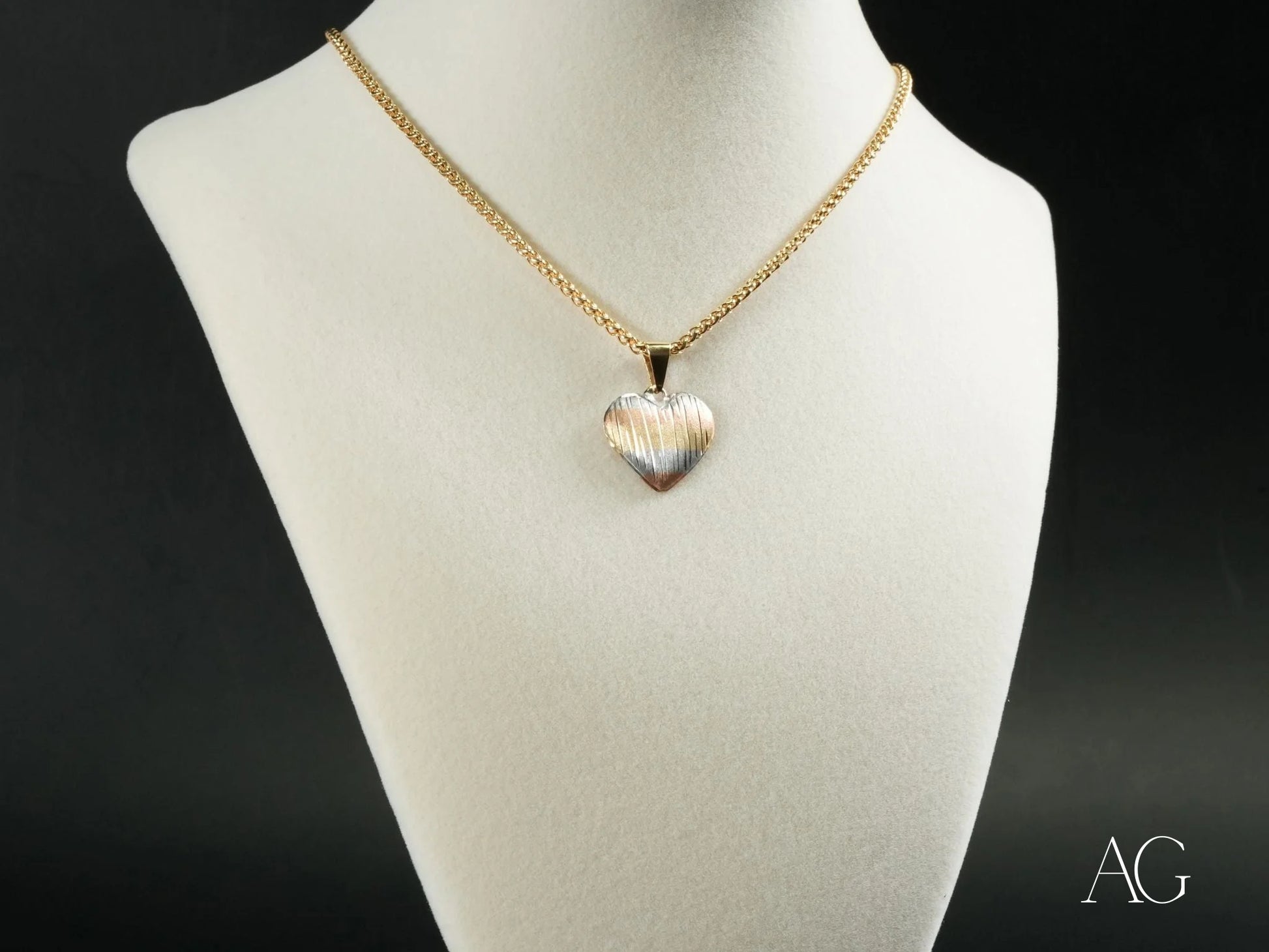 Gold-toned 18k Gold Heart Pendant Necklace with Brushed Metallic Finish in Trinity Heart design