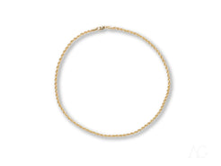 Pearl necklace in a circular shape with solid 14k gold rope chain design