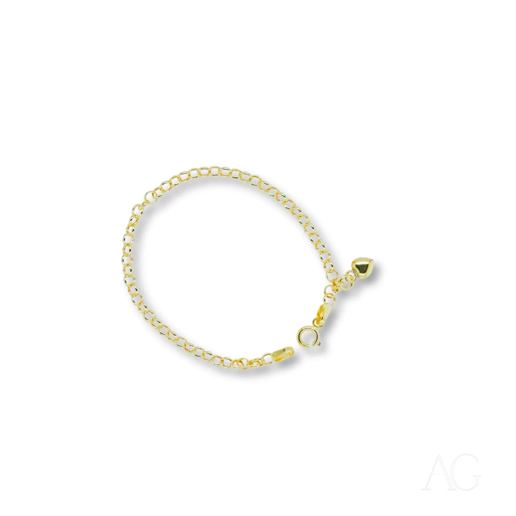 Delicate 18k gold heart bracelet for kids with pearls and charm