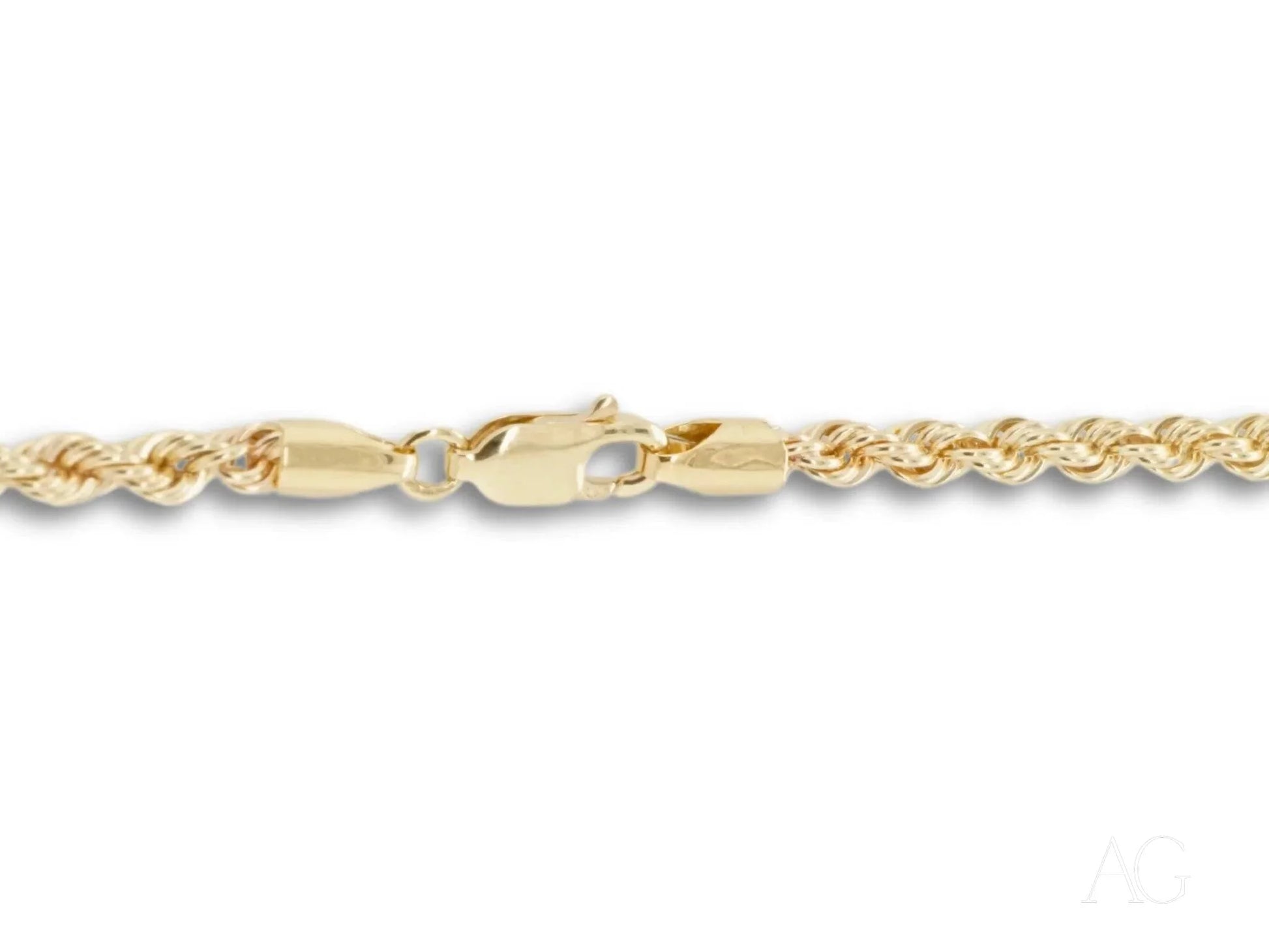 Gold rope chain necklace with clasp showcasing solid 14k gold craftsmanship