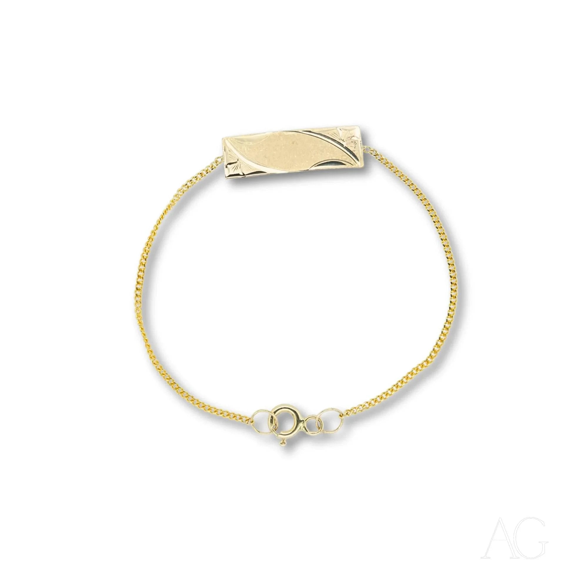 Gold bracelet with rectangular tag in Timeless 18k solid gold ID bracelet for kids