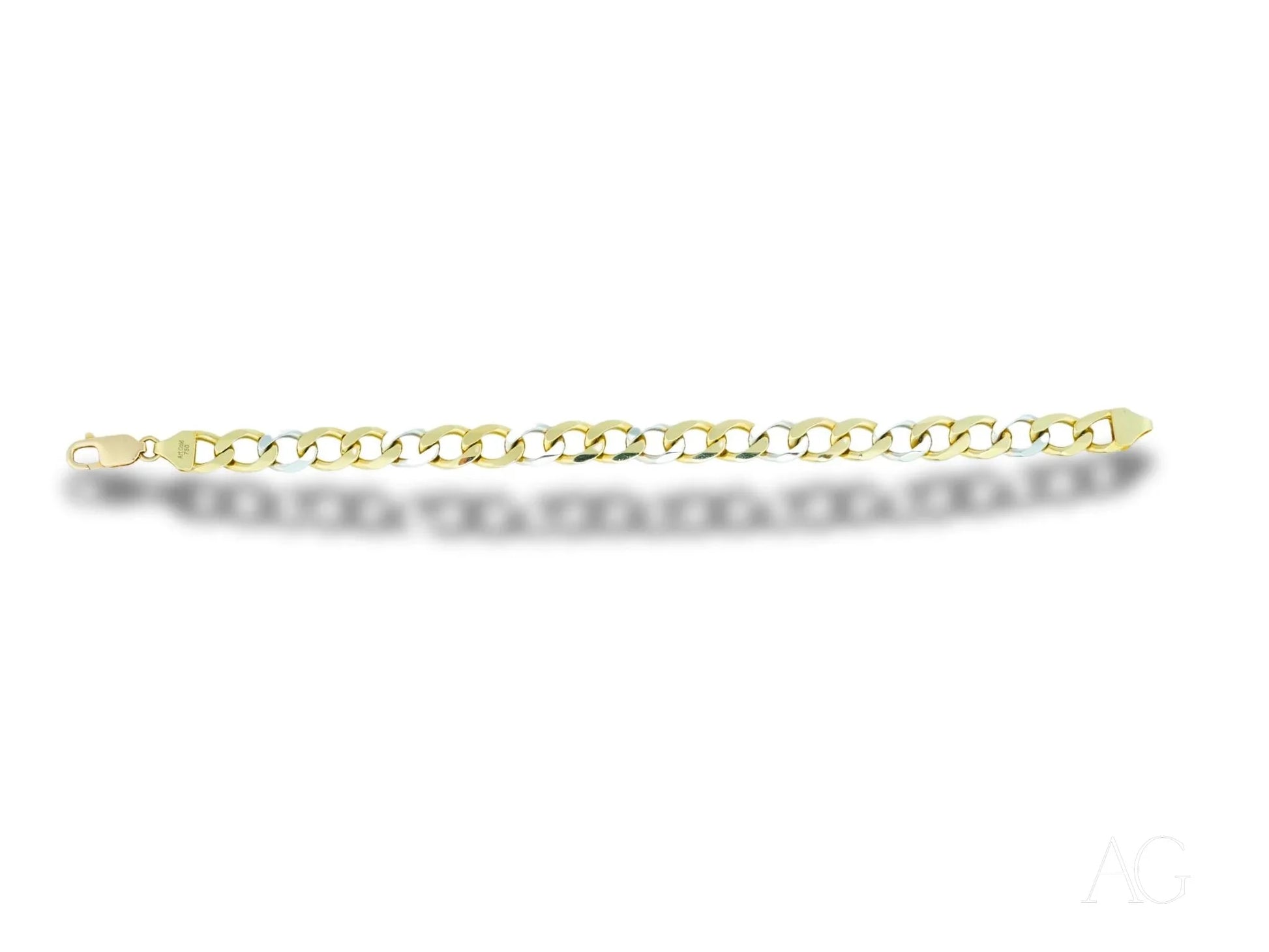 Gold chain bracelet with interlocking links in 18k white gold flat cuban design