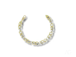 Gold chain bracelet featuring a curb link design in 18k White Gold Flat Cuban style