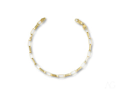 Timeless luxury 18k gold box link bracelet with alternating white and gold rectangular beads