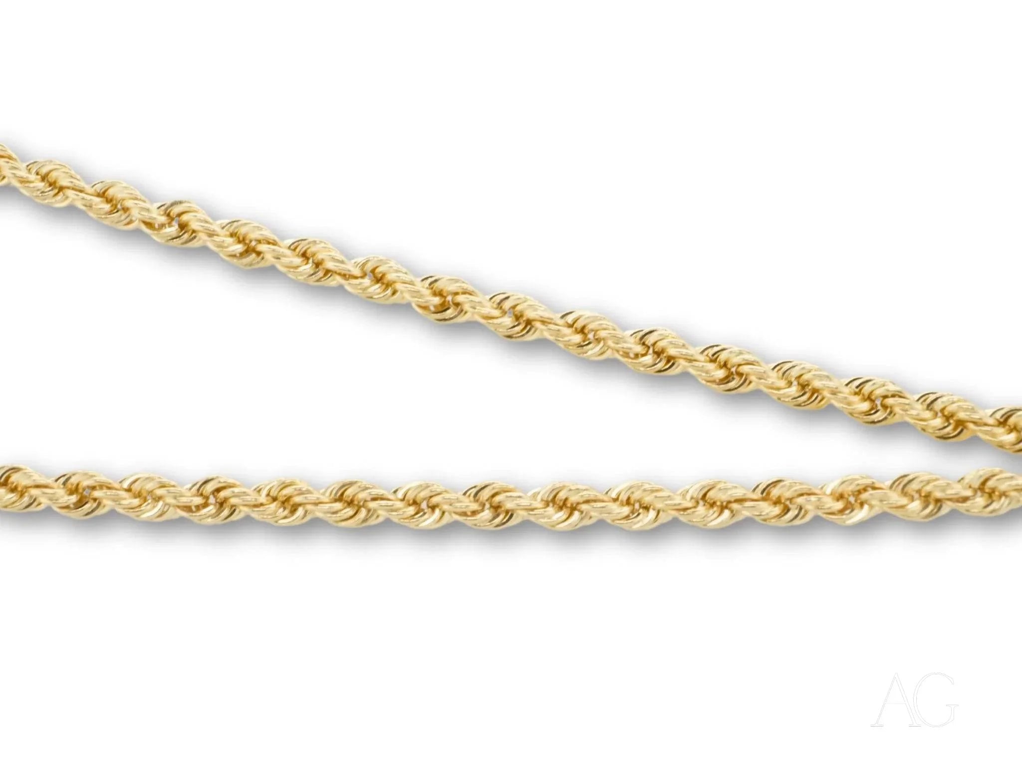 Gold rope chain necklace with twisted pattern in solid 14k gold, 16-inch length