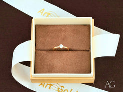 Gold ring with diamond solitaire in beige box for 18k yellow gold CZ solitaire ring