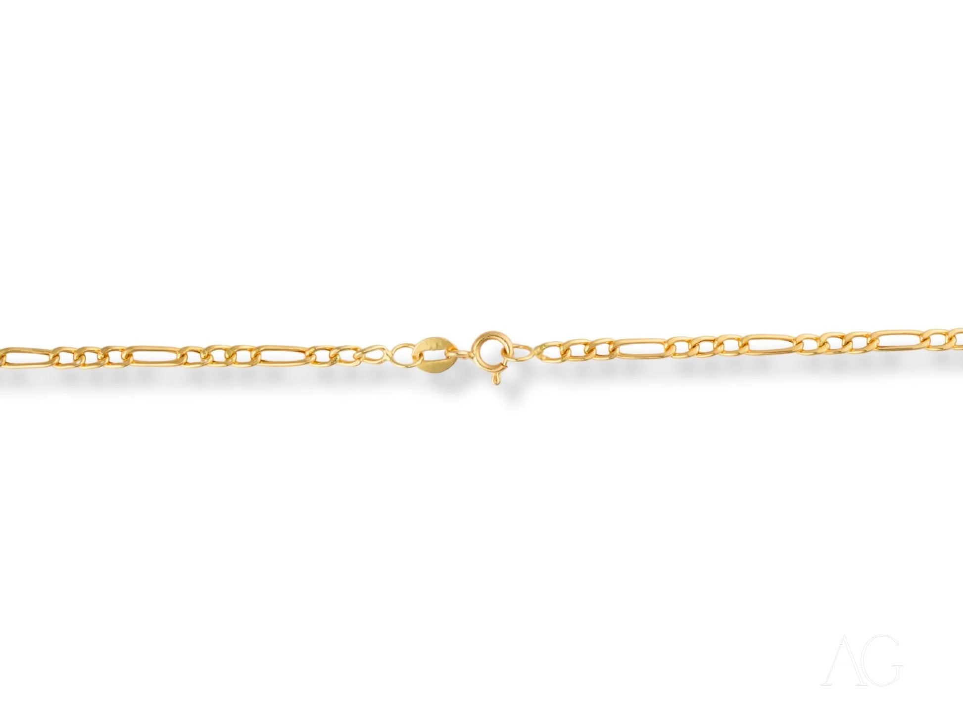 Gold Figaro chain with clasp showcasing Timeless Sophistication in solid 18K gold