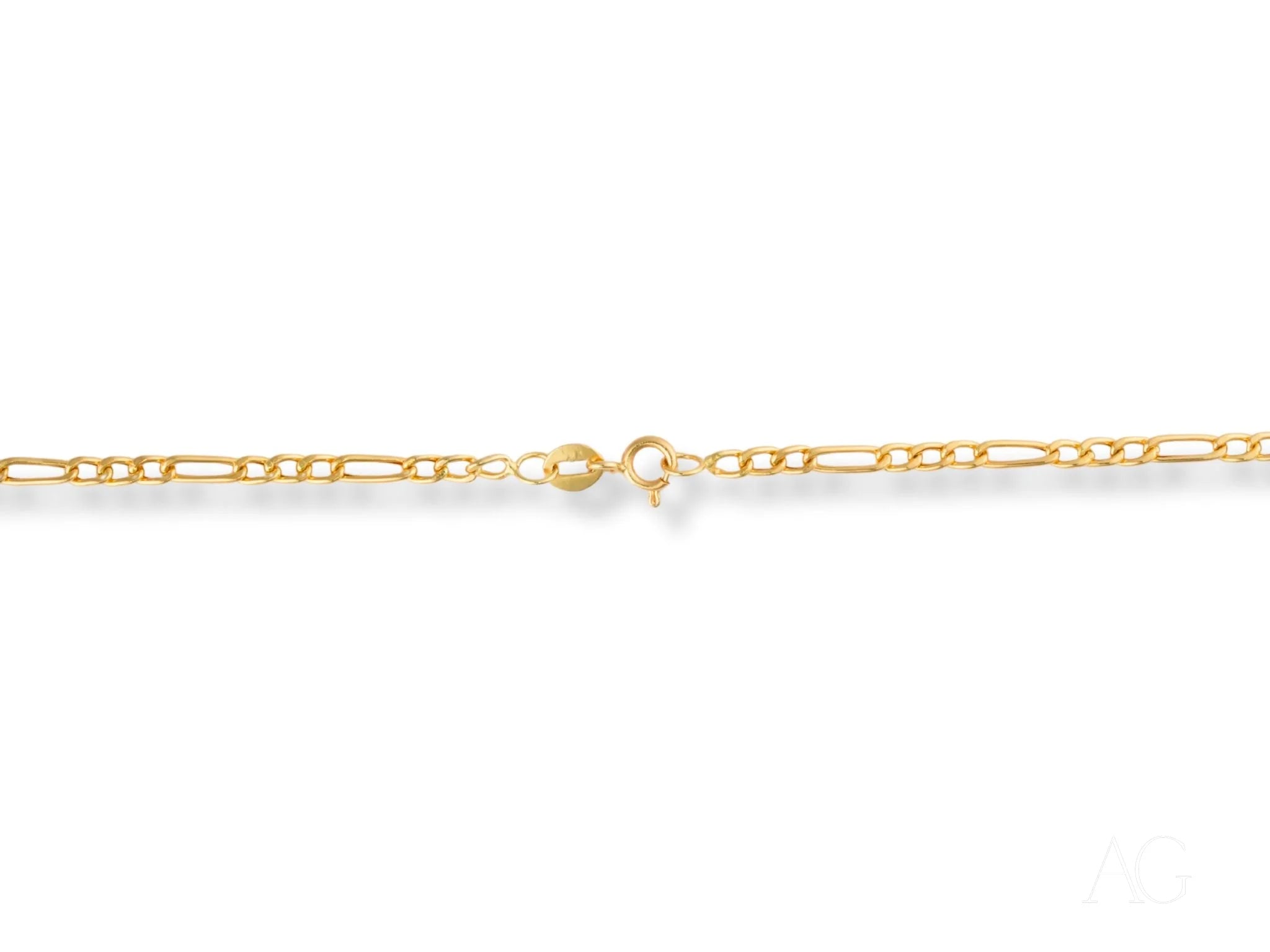 Gold Figaro chain with clasp showcasing Timeless Sophistication in solid 18K gold