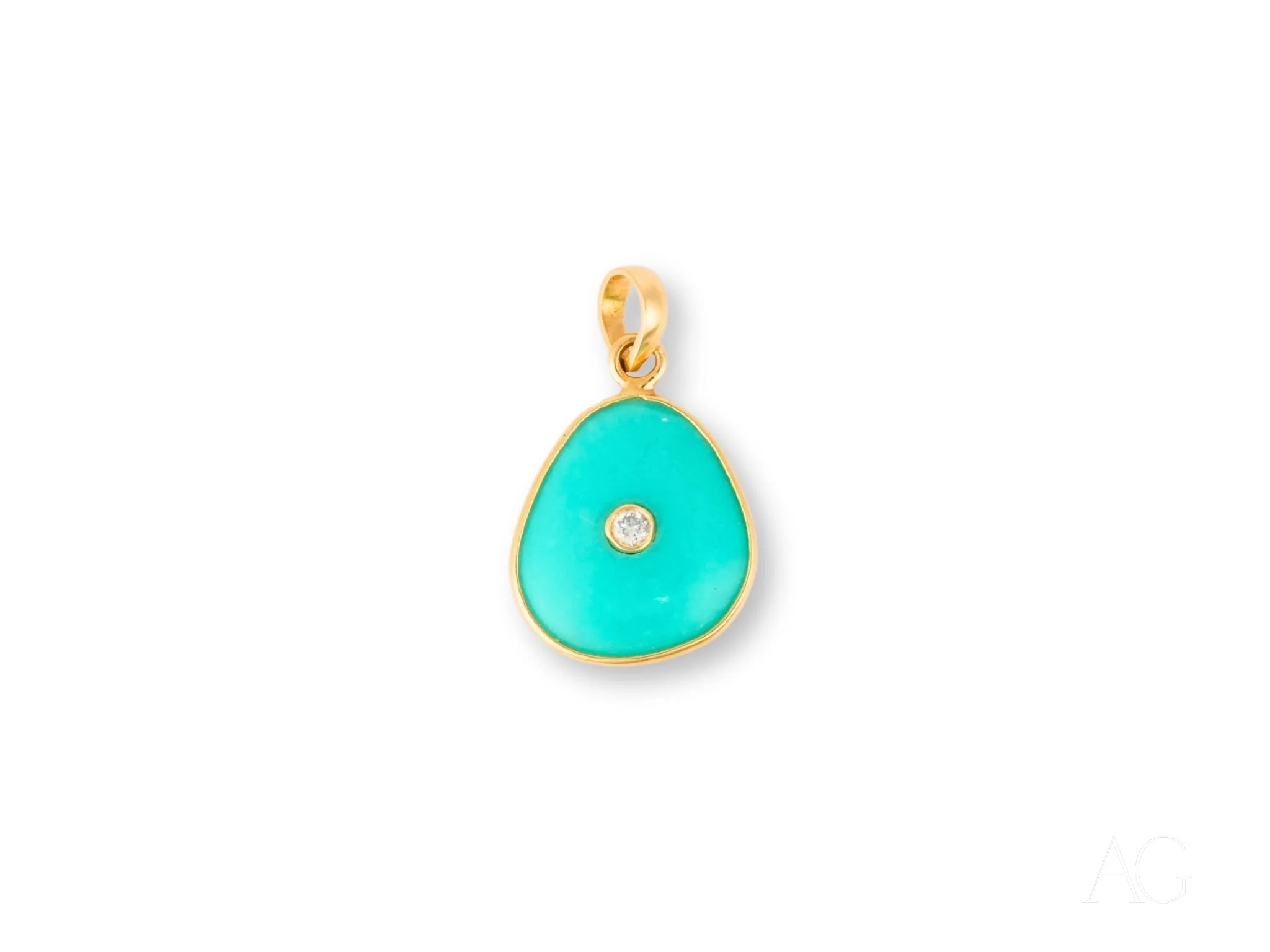 Vibrant Turquoise pendant with 18k gold trim and crystal accent in Turquoise Spark design