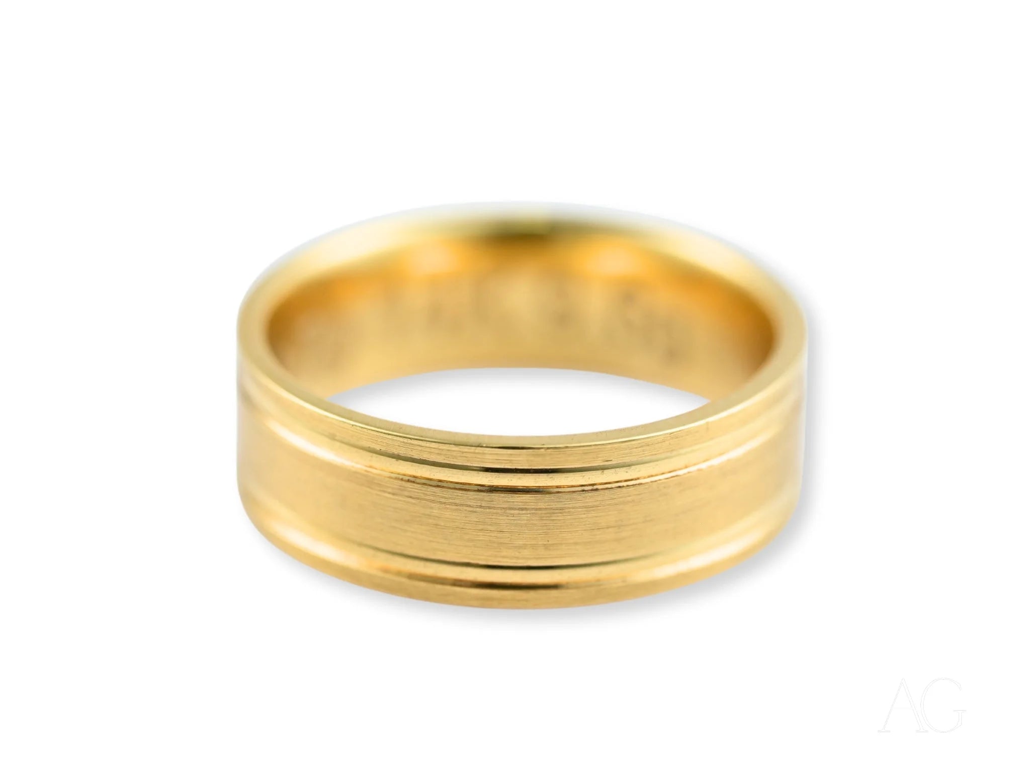 14k Gold Twin Promise Wedding Band featuring brushed center and polished edges