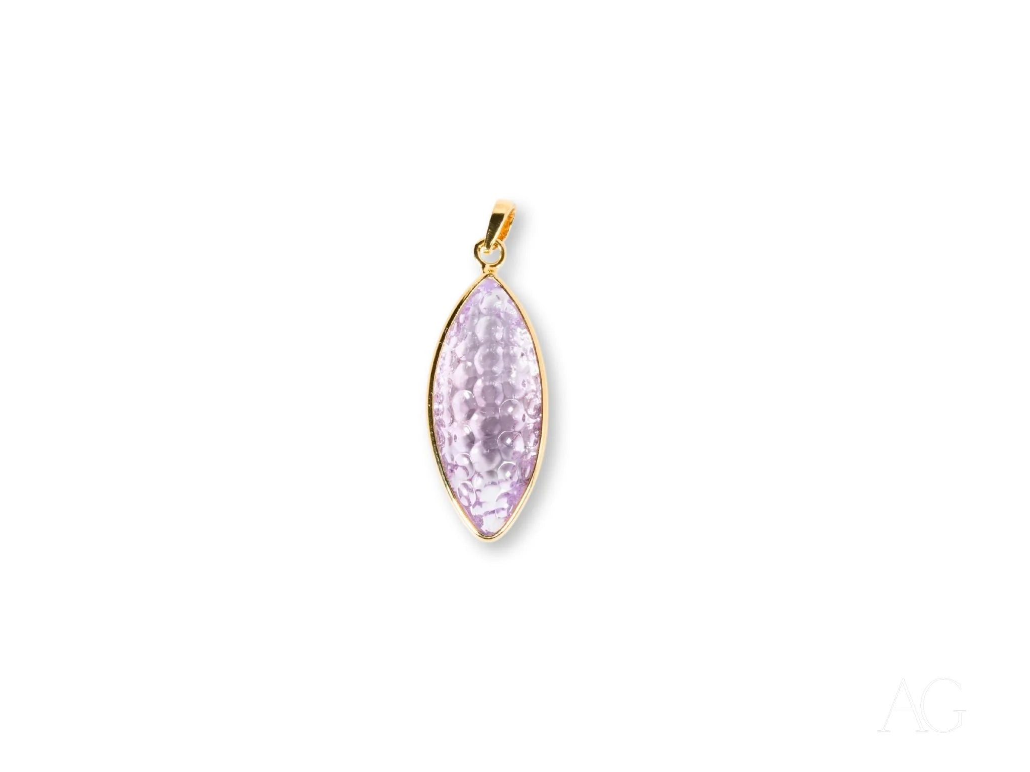 Violet Essence Amethyst Pendant featuring oval lavender amethyst in 18k gold bezel